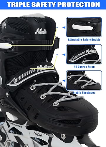 Miniatura 3 de Nattork Patines en línea para niños y niñas, hombres y mujeres, 4 tamaños ajustables, patines de ruedas para principiantes para niños y adultos