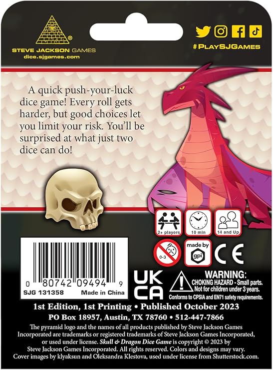 Steve Jackson Games Skull and Dragon Dice Game, Push Your Luck Dice Game