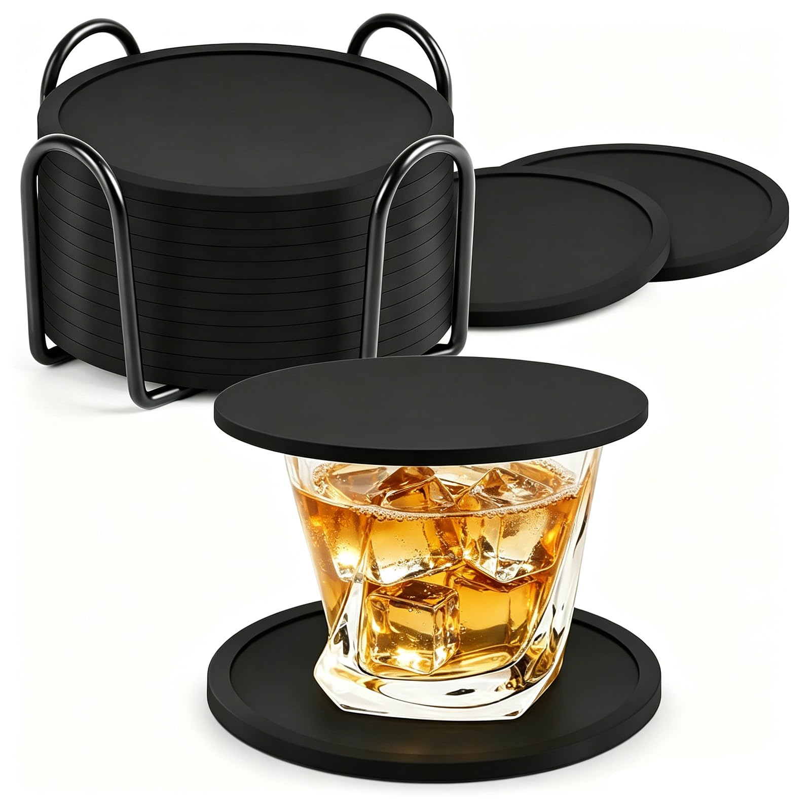 BOENFU Untersetzer Gläser Filz Untersetzer Rund 12er Set 10cm Bierdeckel Glasuntersetzer mit Halter für Getränke, Zuhause Restaurant Büro und Bar