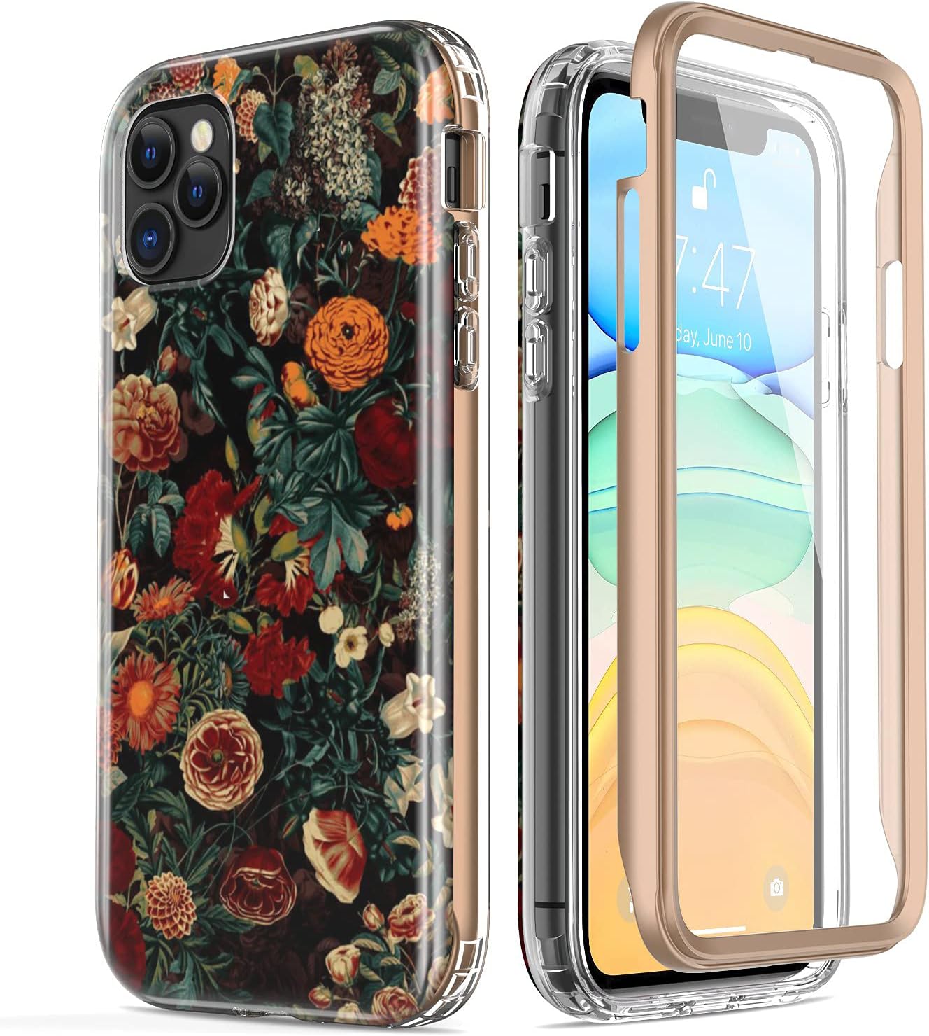 Esdot Compatible with iPhone 12 Pro Max Case with Built-in Screen Protector,with Fashionable Designs for Women Girls,Protective Phone Case for Apple iPhone 12 Pro Max 6.7" Flower Garden