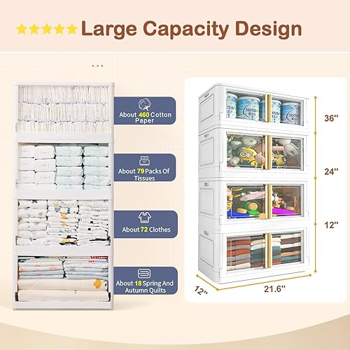 Miniatura 6 de SIRIRIC Contenedores de almacenamiento con tapas, 4 paquetes de contenedores de plástico para organizadores de clóset y almacenamiento, caja de