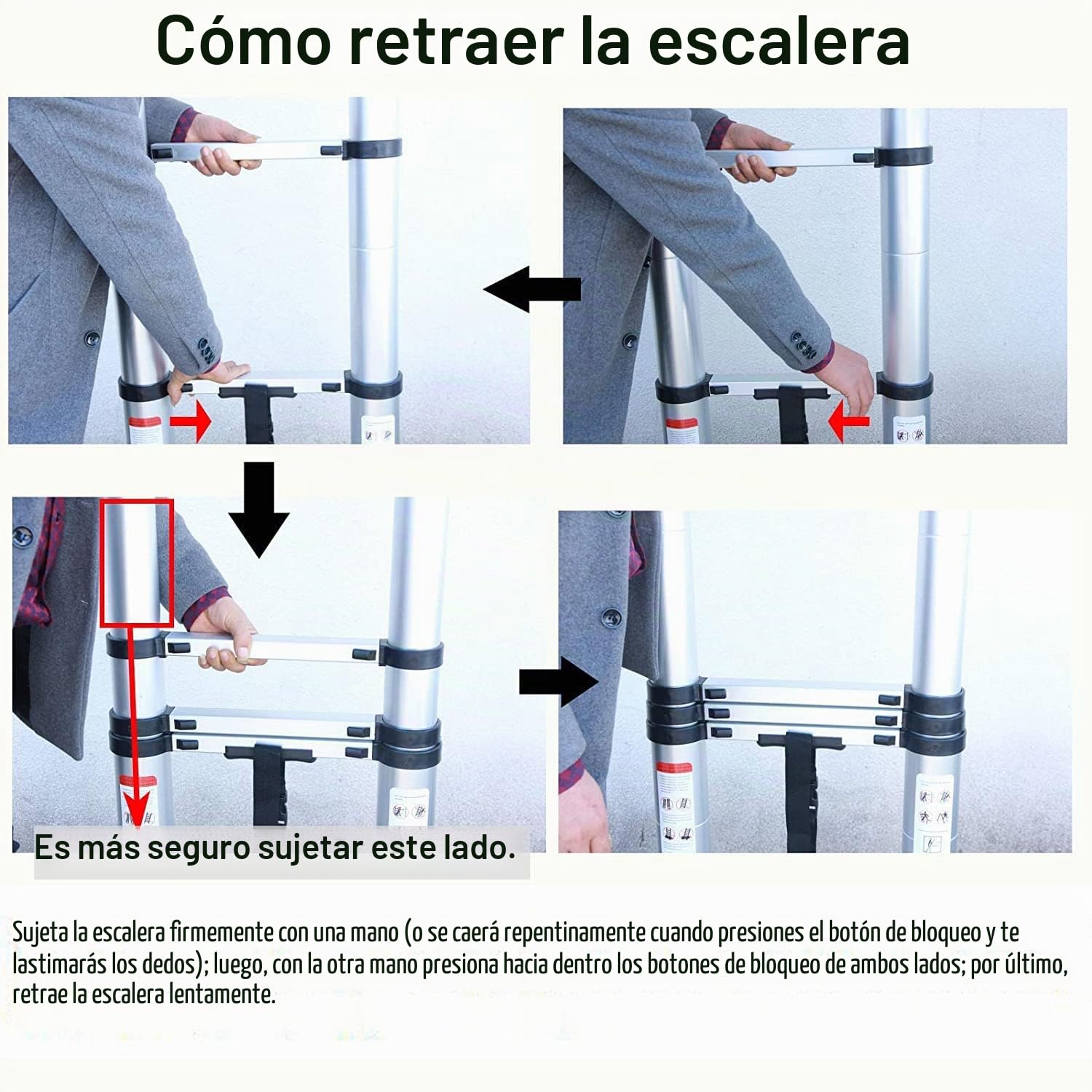 Escalera telescópica extensible plegable de aluminio de 6,2 m (20,3 pies) con gancho desmontable, segura y compacta, capacidad de carga de 150 kg, certificado EN131 para hogar, oficina y exteriores