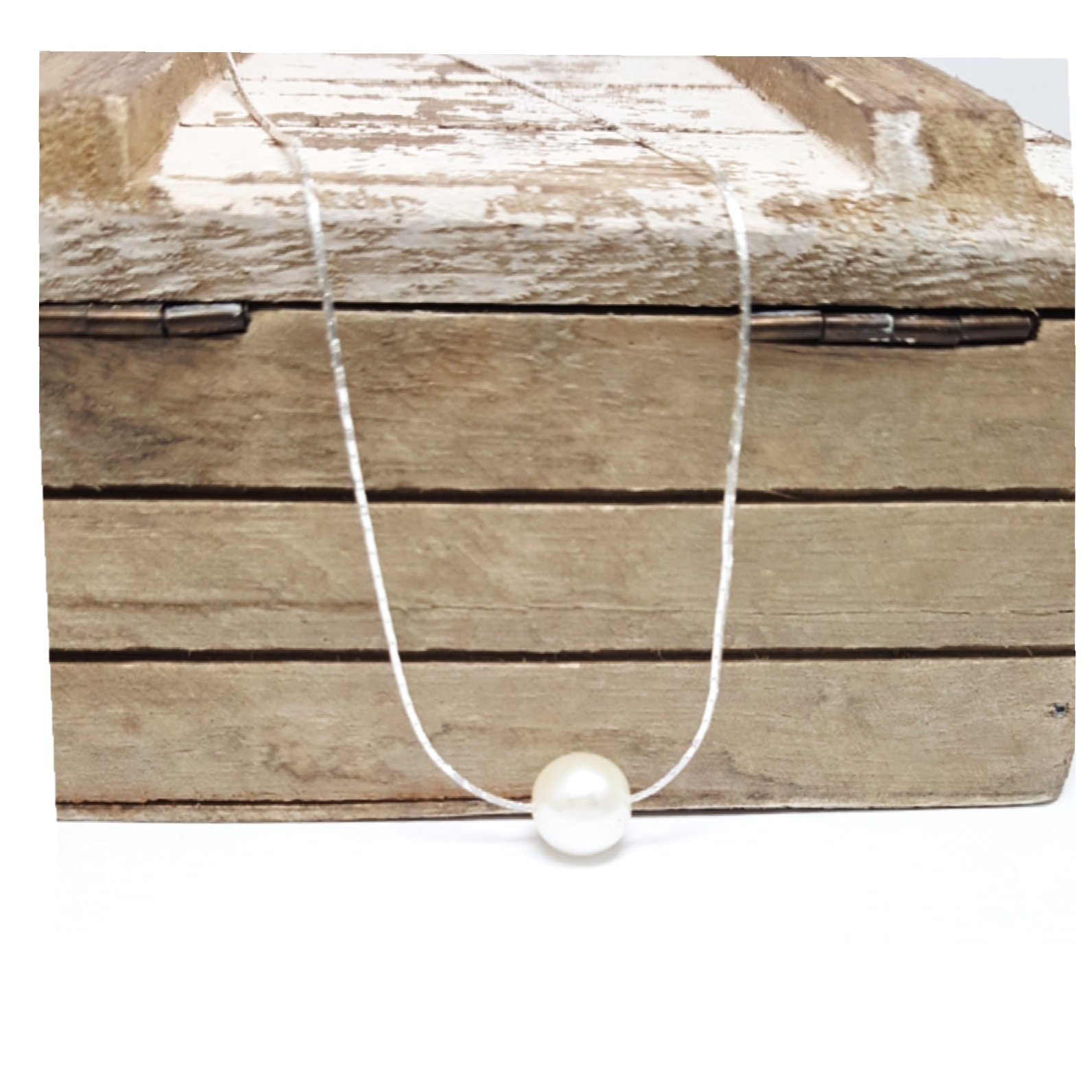 Single Floating Shell Pearl 18" Silver Plated Wedding Necklace