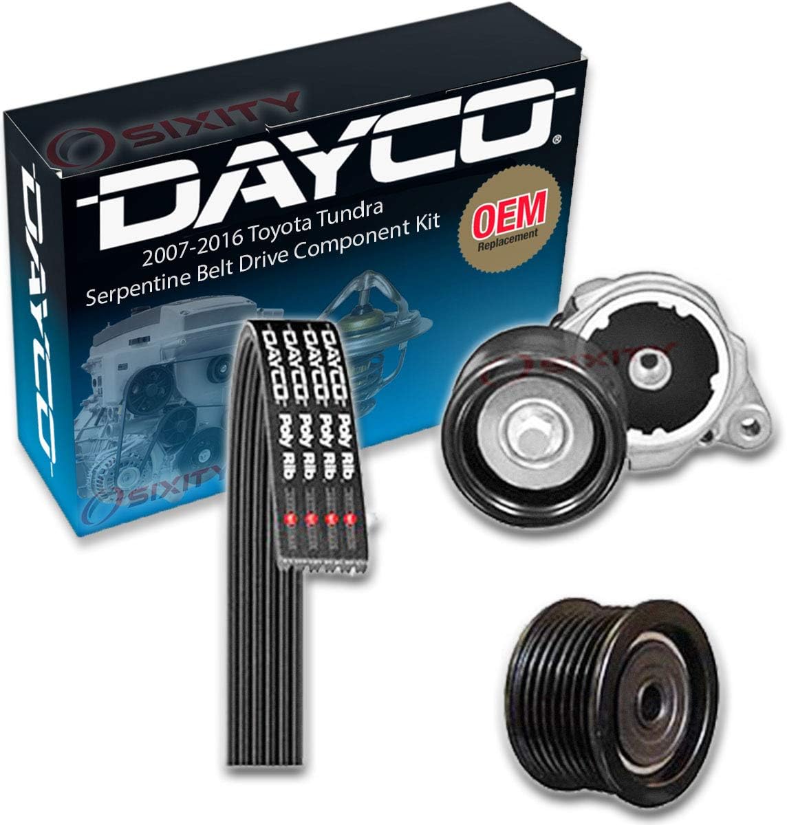 Dayco Serpentine Belt Drive Component Kit Compatible with Toyota Tundra 4.6L 5.7L V8 2007-2017