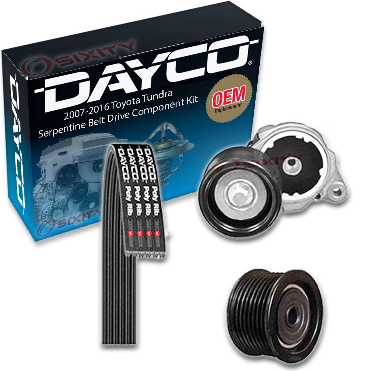 Dayco Serpentine Belt Drive Component Kit Compatible with Toyota Tundra 4.6L 5.7L V8 2007-2017