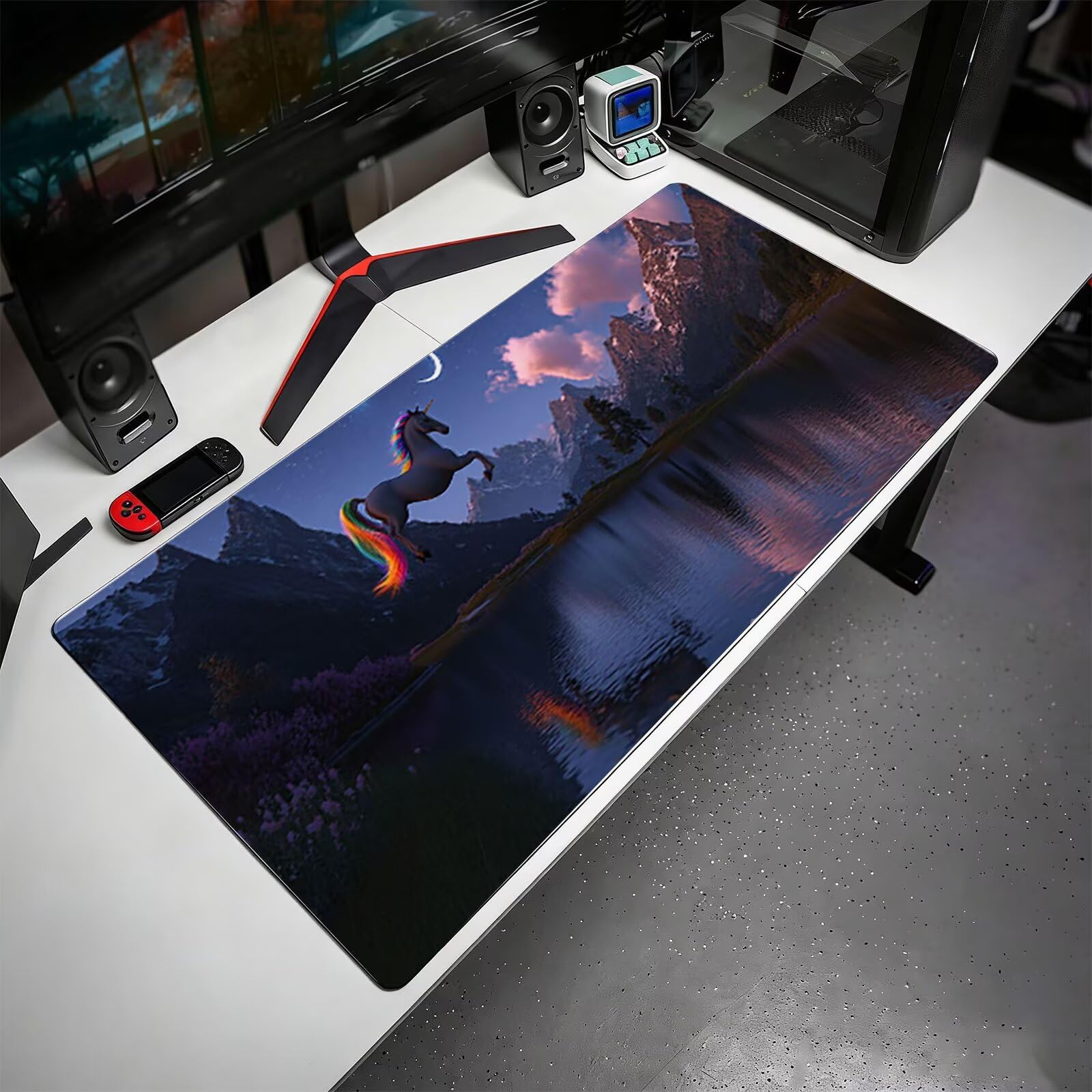 Tappetino Mouse XXL, 70x140cmx3mm Mouse Pad Impermeabile Grand, Gaming Tappetino Per Mouse, Base Antiscivolo in Gomma, Accessori Scrivania, Ufficio Accessori, Cavallo Bianco JX6B-12