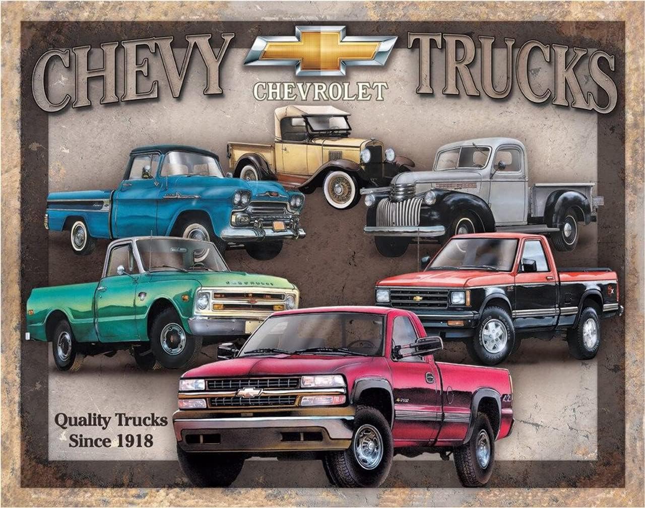 Desperate Enterprises Chevy Trucks Tribute Tin Sign - Nostalgic Vintage Metal Wall Decor - Made in USA