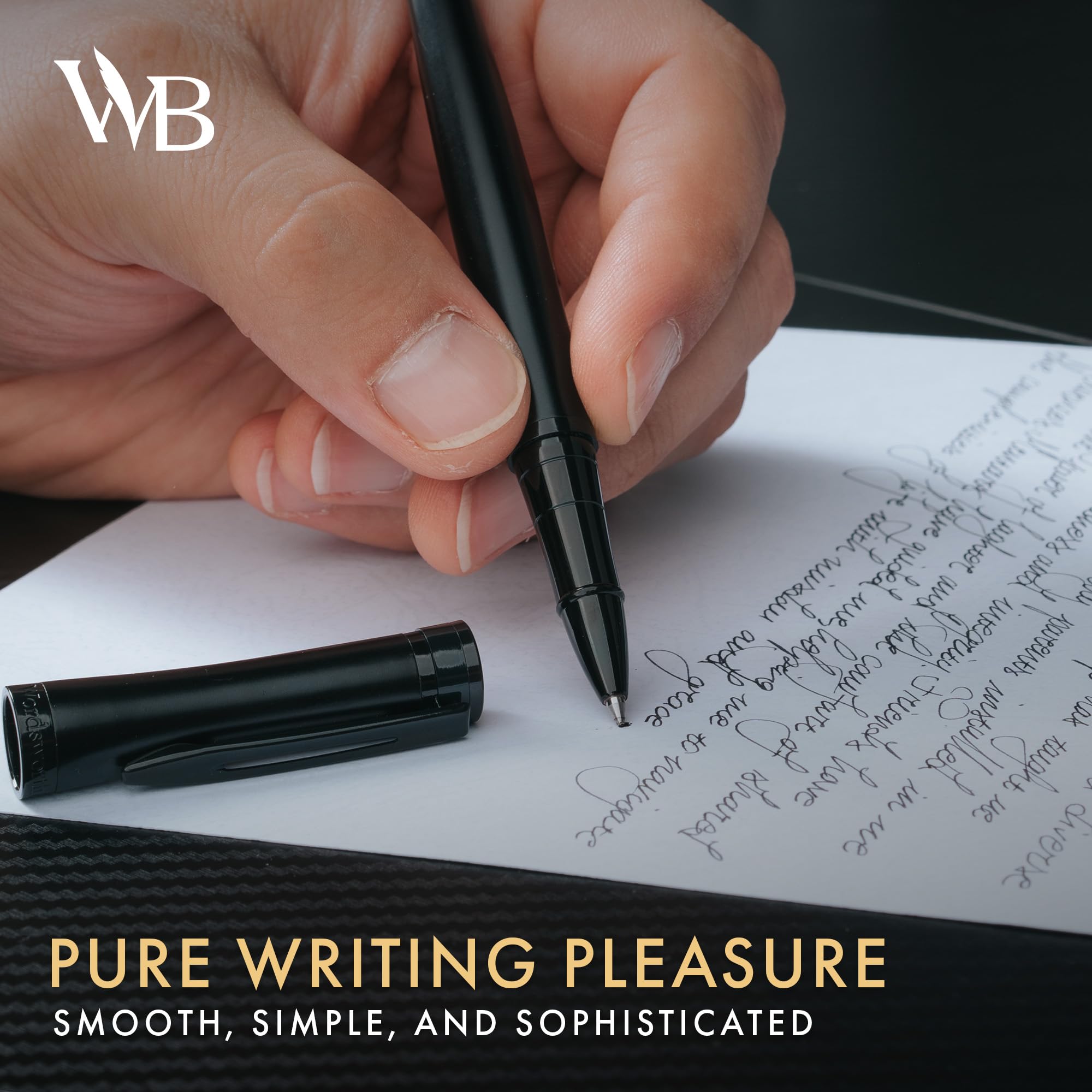 Wordsworth & Black Rollerball Pen - Bolígrafo de Lujo - Acabado en Laca Negra Completa, Recarga de Tinta,Recargable,Regalo para Hombres & Mujeres,Escritura Profesional,Bonitos Bolígrafos Elegantes