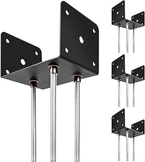 4pcs Concrete Post Anchor, U Shape Fence Post Holder 6x6 Post Anchor Pergola Bracket Deck Post Base Holder Ground Spike for Concrete, Black