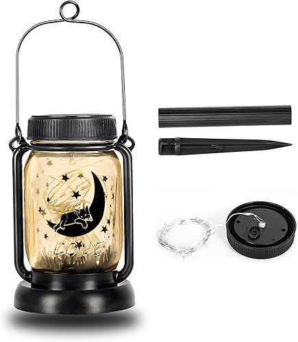 Miniatura 7 de Styleonme Decor - Faroles solares móviles para exteriores, luces de hadas de gato y luna, jardín temático, tarro de masón, regalos para mujeres,