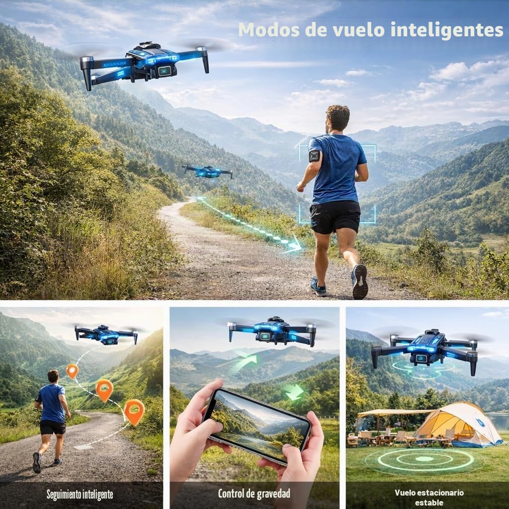 Dron con Cámara 1080P para Niños y Principiantes, Mini Drone Plegable FPV con Motor sin Escobillas, 2 Baterías, Retención de Altitud, Modo sin Cabeza, Juguetes Regalo para Niños y Adultos (Blue)