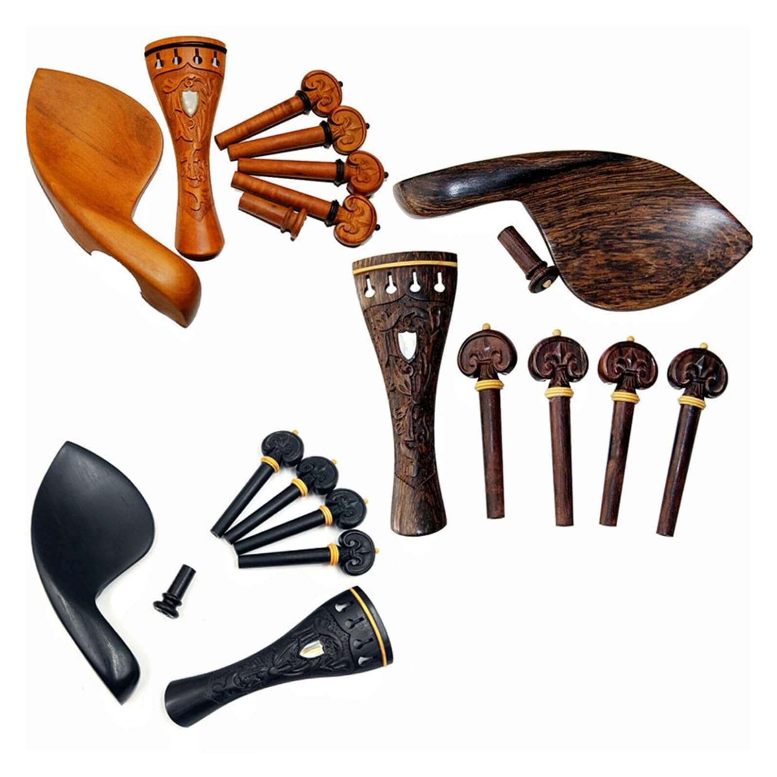 Violín 4/4 cordal de madera tallada + clavijas de afinación + clavijas + reposapiés/soporte de barbilla patrones accesorios de ébano accesorios de piezas(Ebony)