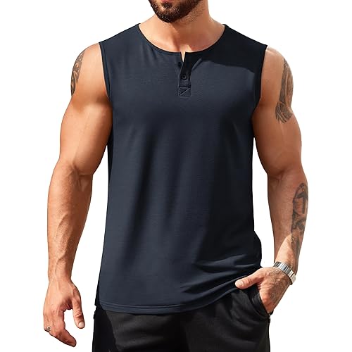 COOFANDY Men's Casual Tank Top Sleeveless Henley Shirts Muscle Fit T Shirt