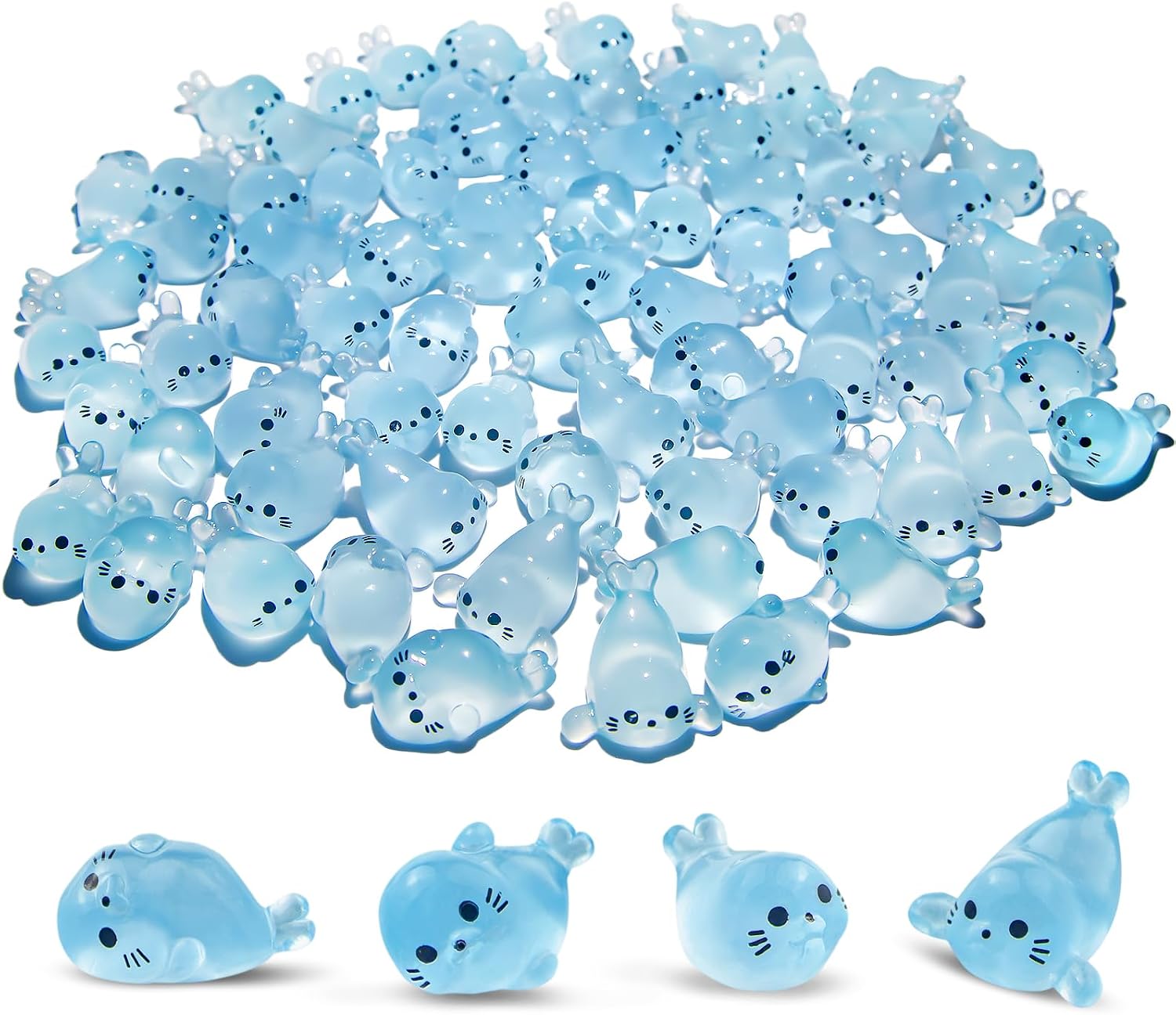 32Pcs Glow in Dark Mini Resin Seal Figurines - 4 Styles Luminous Sea Animals for Terrarium Decor, Fairy Garden, Aquarium, Small Resin Animals with Storage Box