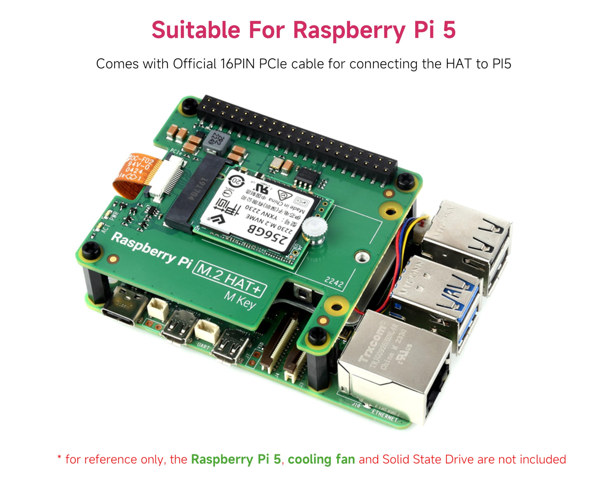 Raspberry Pi 5 4GB 冷却ファンとM.2 Hat付き Raspberry Pi M.2 HAT+ SSD Kit for Raspberry Pi 5 512GB - SC1676