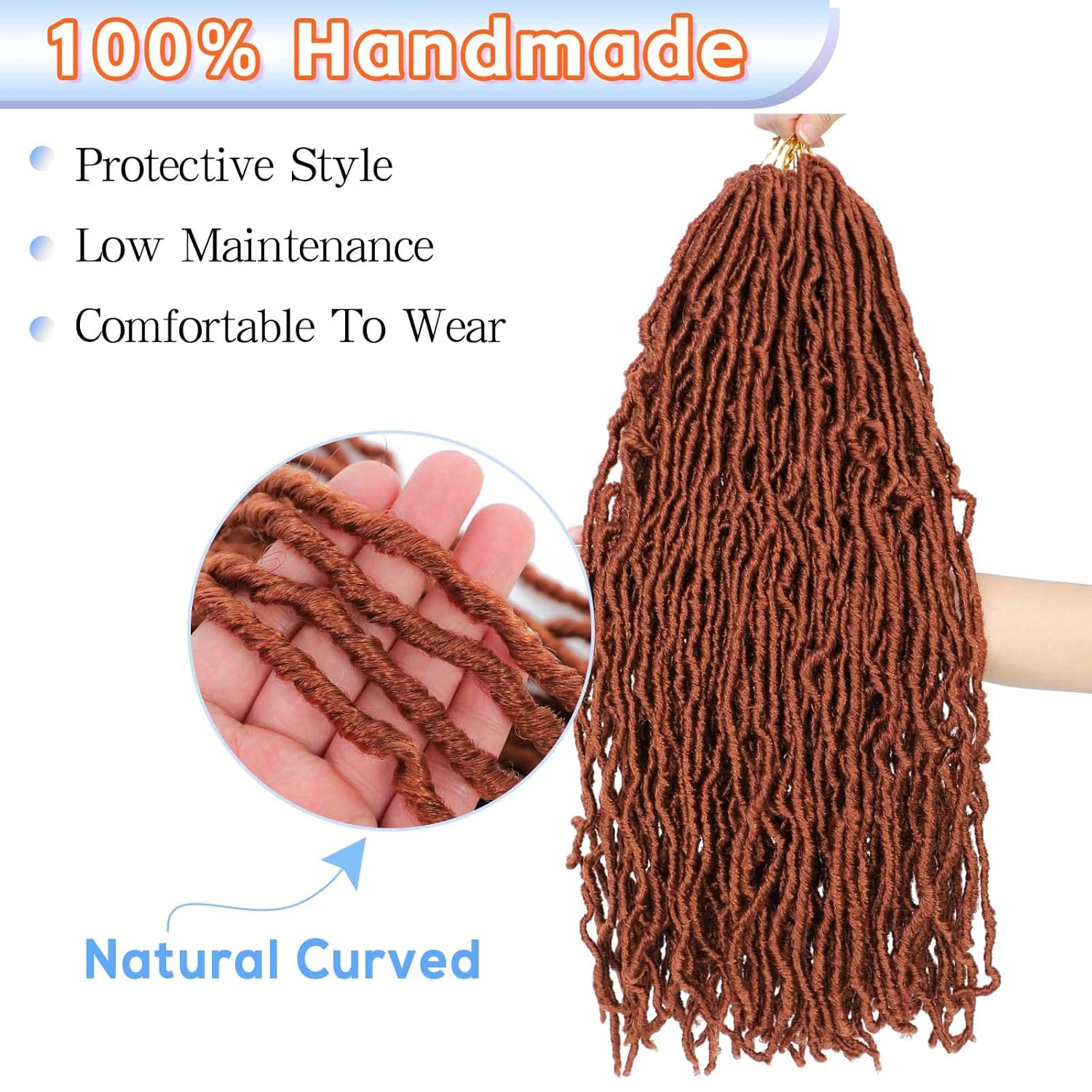Ginger Faux Locs Crochet Hair 22 Inch 7 Packs Soft Locs Copper Red Crochet Faux Locs Pre Looped Loc Hair Crochet Braids For Black Women(22inch, 7 Packs, 350#)