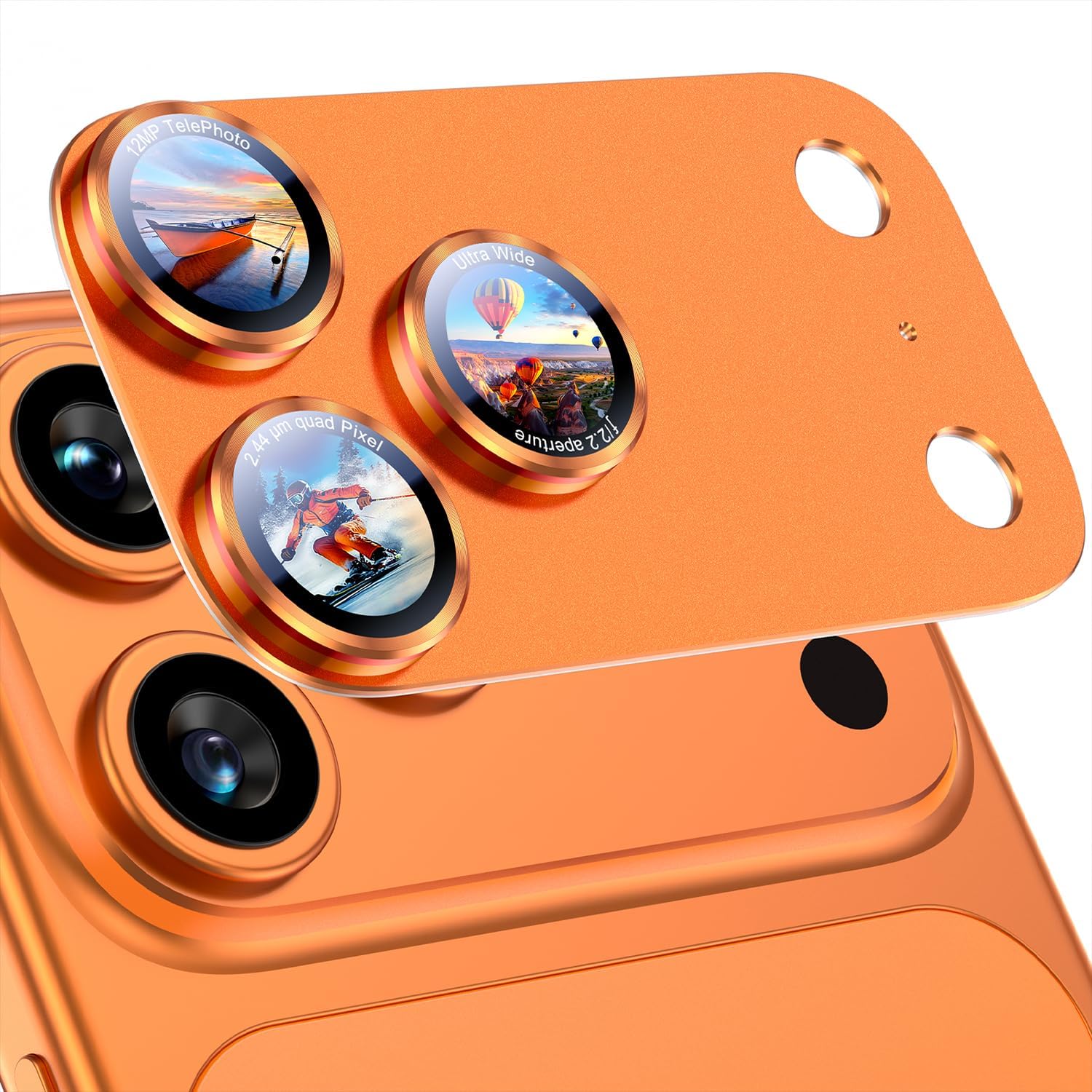 Uyiton for iPhone 17 Pro Max Camera Lens Protector - [Unique Typography + Phone Lens Red Circle Design] Metal Tempered Glass Camera Cover, Cosmic Orange + Red