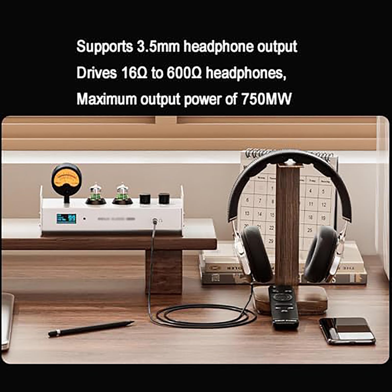 Preamplificador de audio de 2 canales, preamplificador de tubo de vacío Hi-Fi con pantalla OLED, control remoto, 6 entradas + 4 salidas, medidor VU para altavoces HiFi domésticos