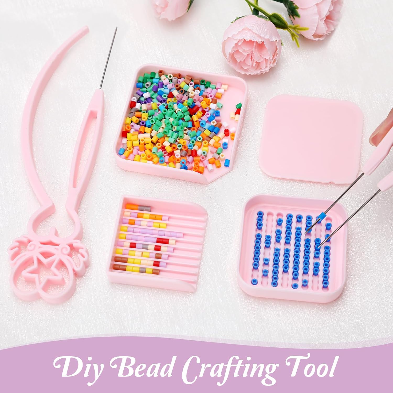 MUNORIAY 6 Pcs 2.6mm Fuse Bead Picking Tray Kit,Bead Single/Double Needle Tweezer Scoop & Aligner Tray Picking Kit,Efficient Sorting Tool,Fuse Bead Organizer DIY Craft for Experienced Enthusiasts - Image 3