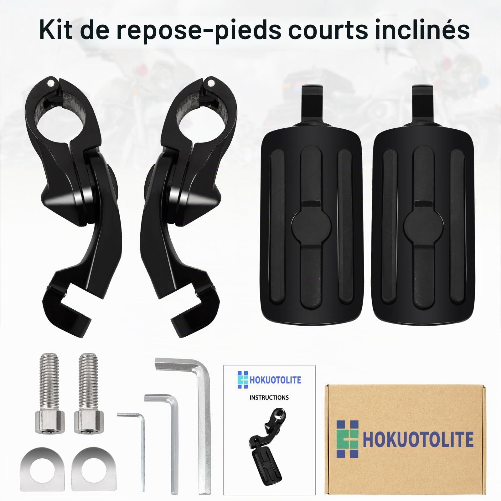 Repose-pieds d'autoroute réglables de 32 mm avec kit de montage court coudé, universel pour Harley, Honda, Kawasaki, Suzuki, Yamaha, Indian, Victory avec protection moteur/barre de