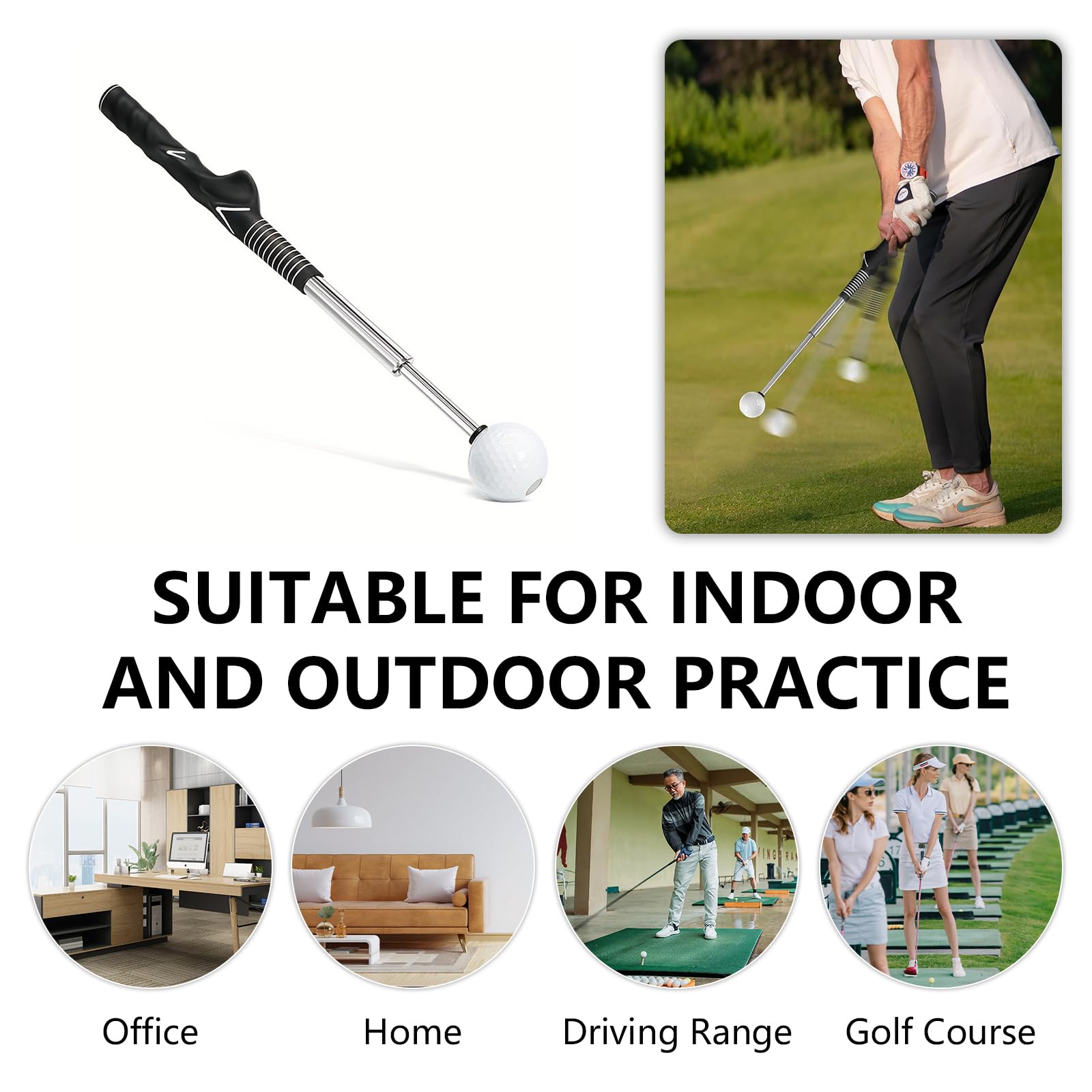 Ausili per L'Allenamento del Golf, Allenatore di Swing da Golf Bastone da Allenamento per La Forza Scalabile per Allenatore di Altalena da Golf Portatile 39-66 Cm Rimbalzo Automatico