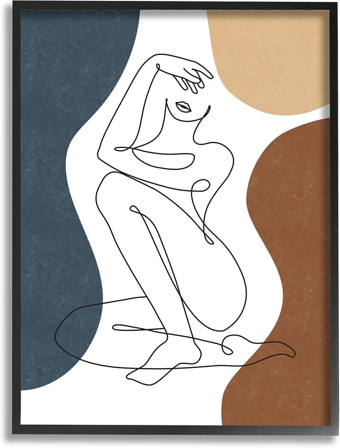Stupell Industries Nude Female Line Drawing Between Abstract Shapes, Designed by JJ Design House LLC Black Framed Wall Art, Brown