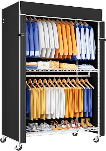 Miniatura 9 de P8C - Perchero resistente (con diseño de ancho extendido) para colgar ropa con ruedas bloqueables, 51.2 pulgadas de ancho x 15.8 pulgadas de Estante