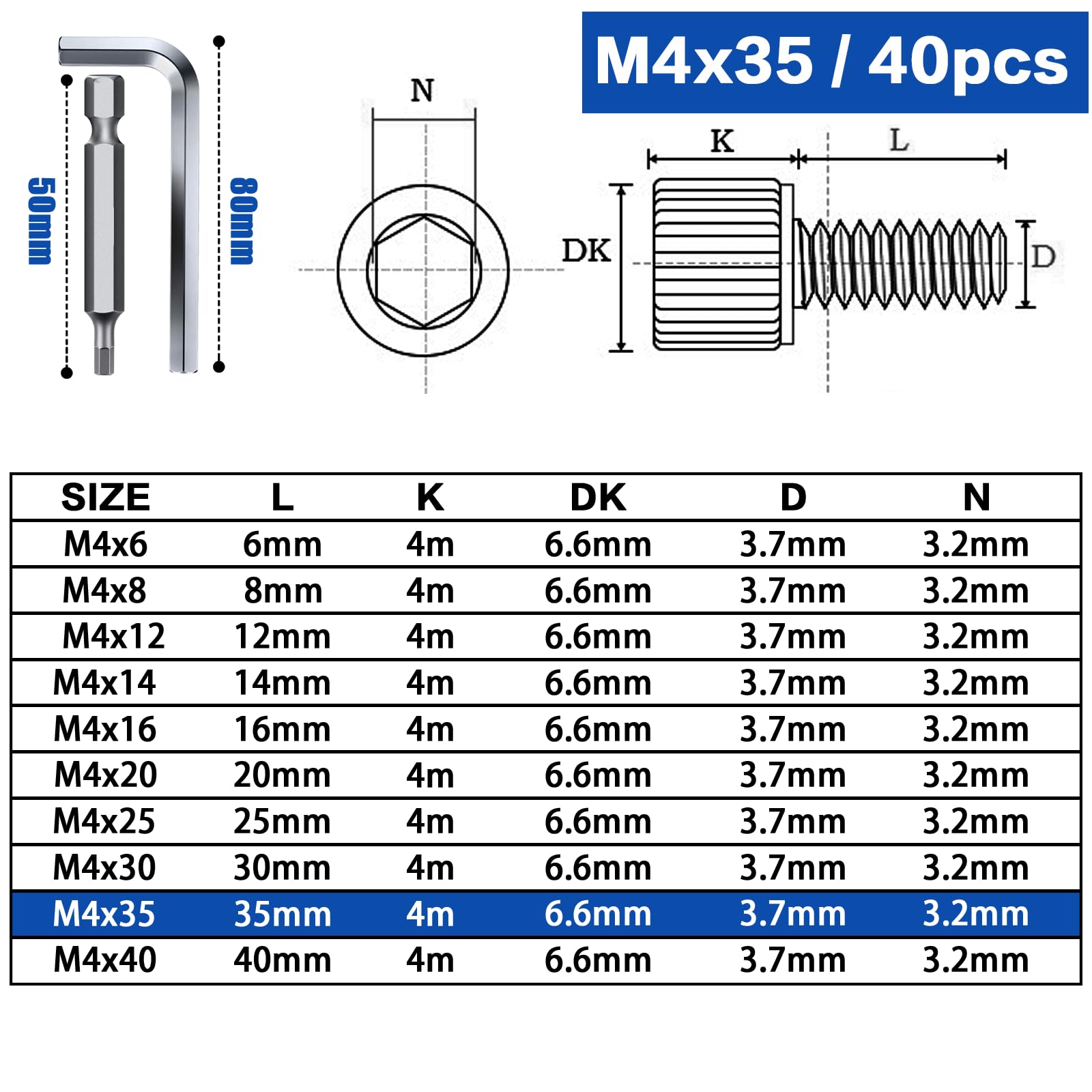TXXATX 40 Pcs M4x35 mm Hex Socket Head Cap Screws Bolts 304 Stainless Steel Cylinder Socket Bolts DIN 912 /ISO 4762 Fully Threaded Machine Screws for DIY Home Bicycle Furniture Repair - Image 2