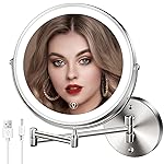 MNIENT Wall Mounted Lighted Makeup Mirror, 8 Rechargeable Double-Sided Light up Magnifying Mirror 1x/10x, 3 Color Led Vanity Mirror with Lights, Touch Dimmable 360 Rotation Foldable-Nickel