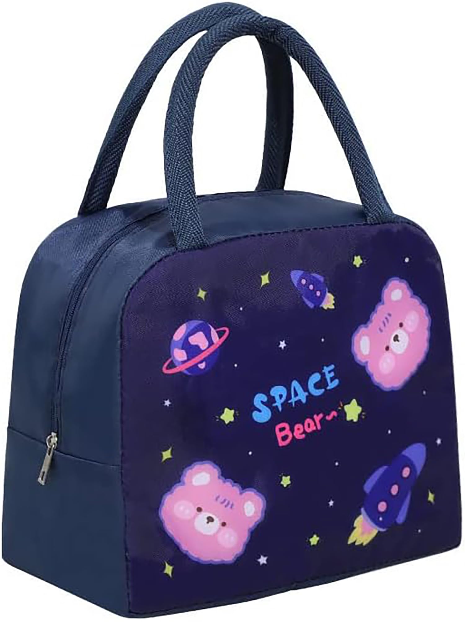 House of Quirk Oxford Cloth+ Thermal Insulation Material Insulated Reusable Lunch Bag Tote Bag For Women Printed Lunch Bag For School Picnic Office Outdoor Gym (Blue Space Bear), 5 Liters (B0CGX6WGKH) Amazon Price History, Amazon Price Tracker