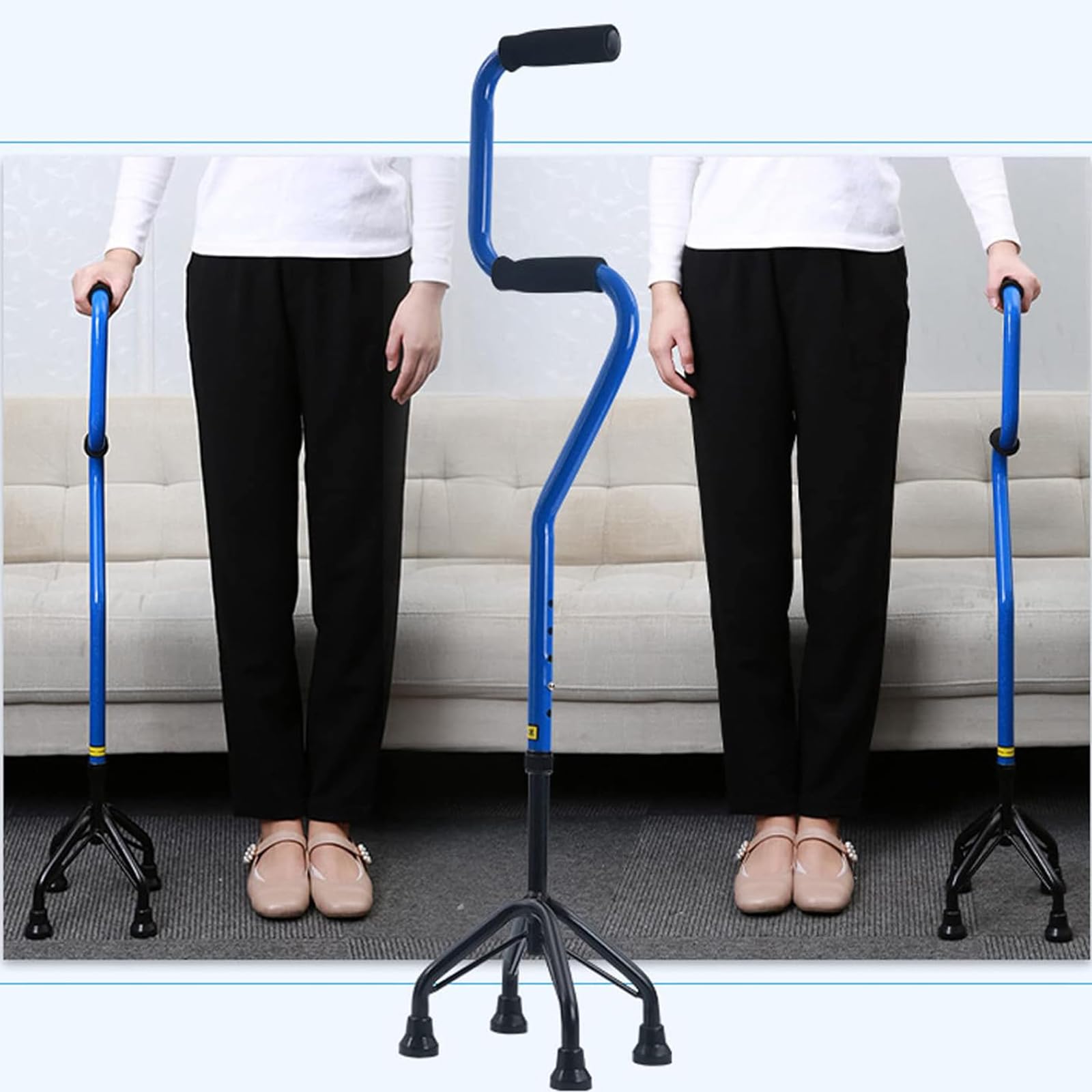 Muletas para ancianos, andador ligero de cuatro patas con diseño antideslizante para estabilidad y apoyo al caminar, ideal para fracturas y asistencia a la movilidad