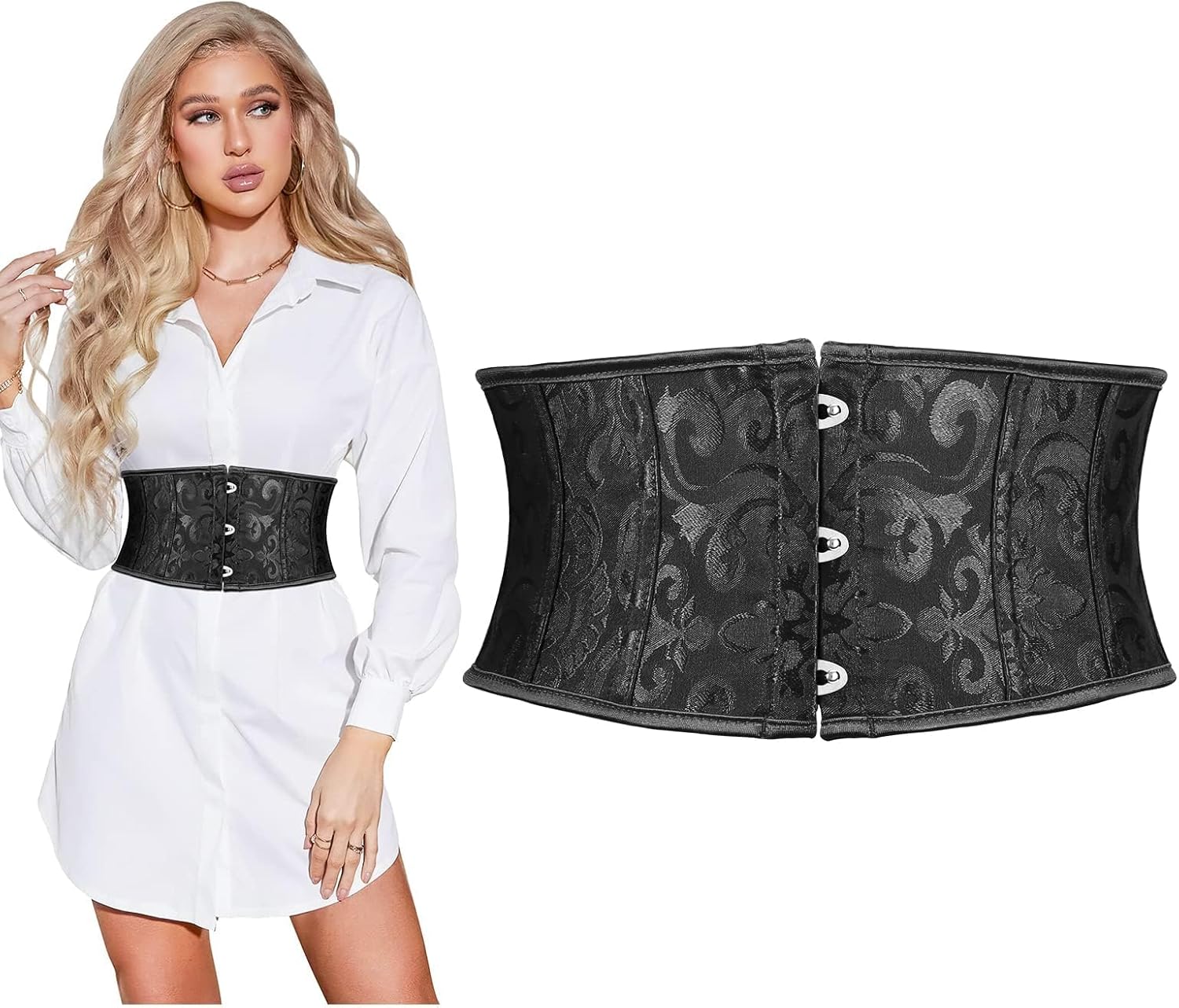 SUOSDEY Jacquard Corset Belt for Women Underbust Boned Lace Up Bustier Waspie Belt Renaissance Steampunk Pirate Corset