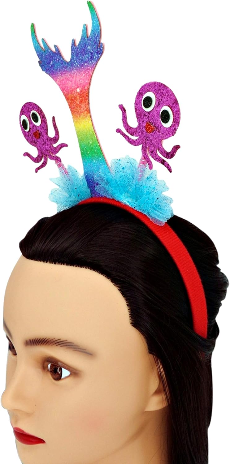 Mermaid Hair Accessories, Rainbow Tail and Purple Octopus, Glitter Headbands, Costume Accessories One Size Fits Most : Toys & Games