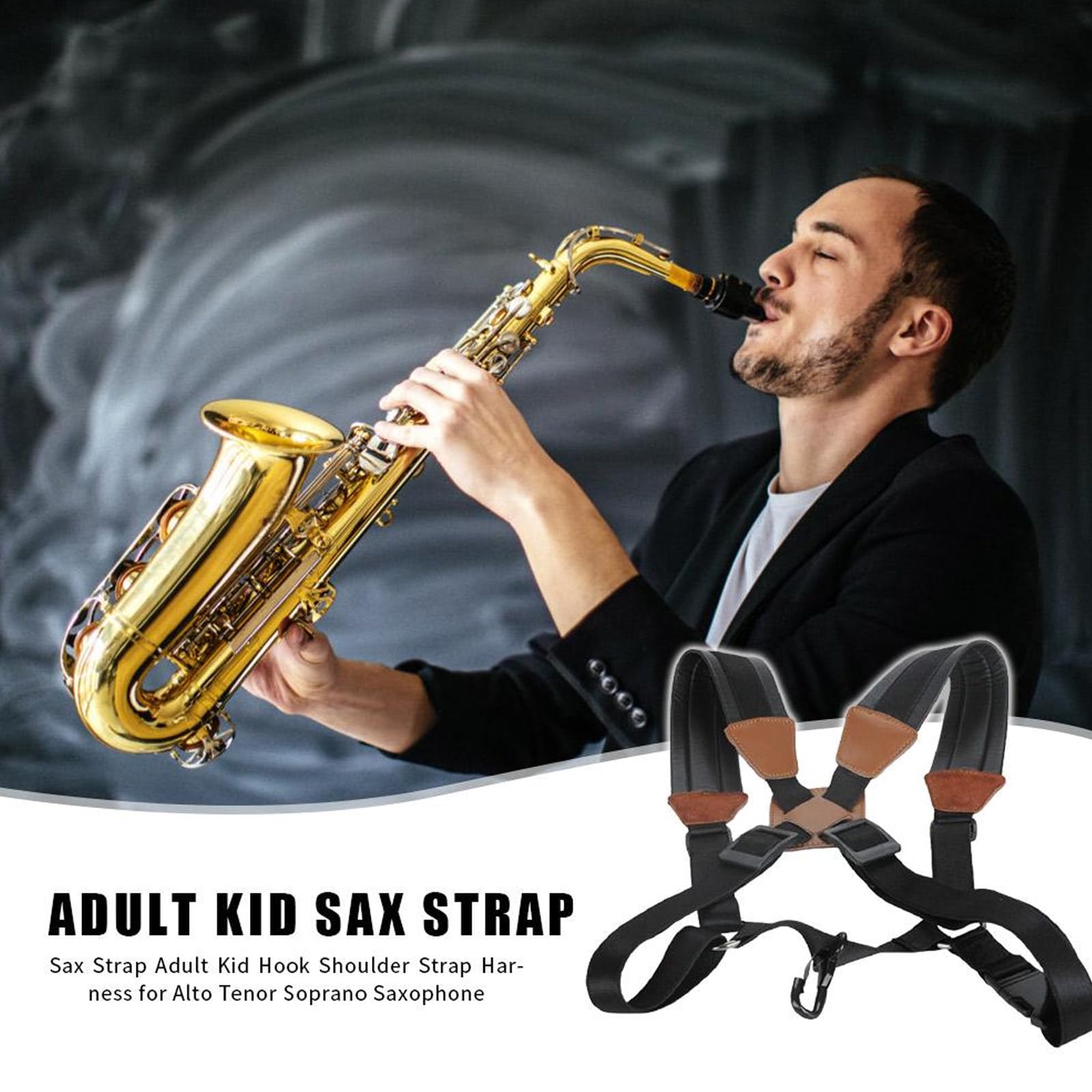 Fyearfly Sangle de saxophone, bandoulière de saxophone pour enfants, soulage la pression du cou, pour débutant enfant junior, pour saxophone baryton alto ténor
