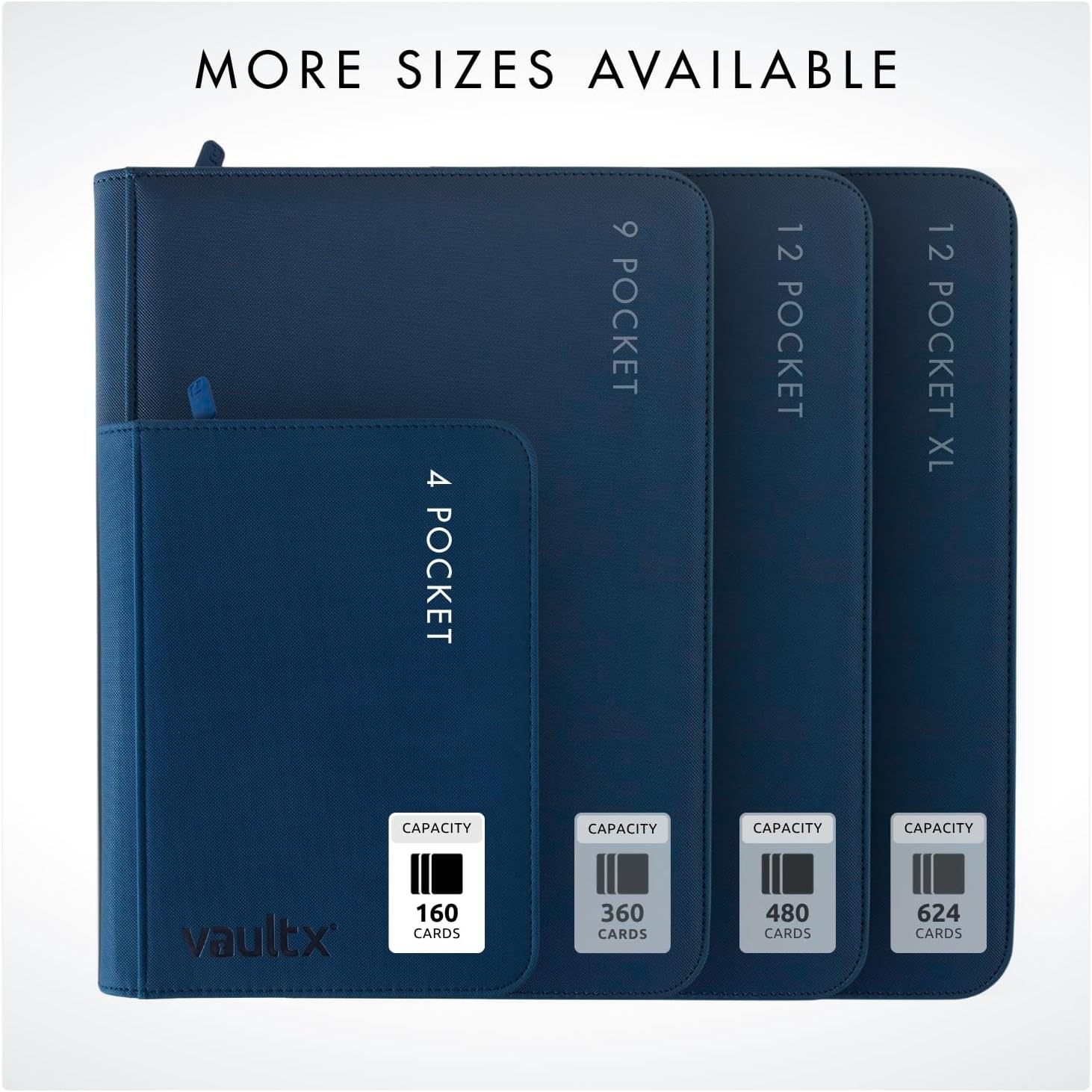 Vault X 4 Pocket Trading Card Zip Binder, 160 cards, Premium Exo-Tec Album Material, 20 Side-Loading Pages, Folder for Collectible Card Games, Sports, TCG (Blue)