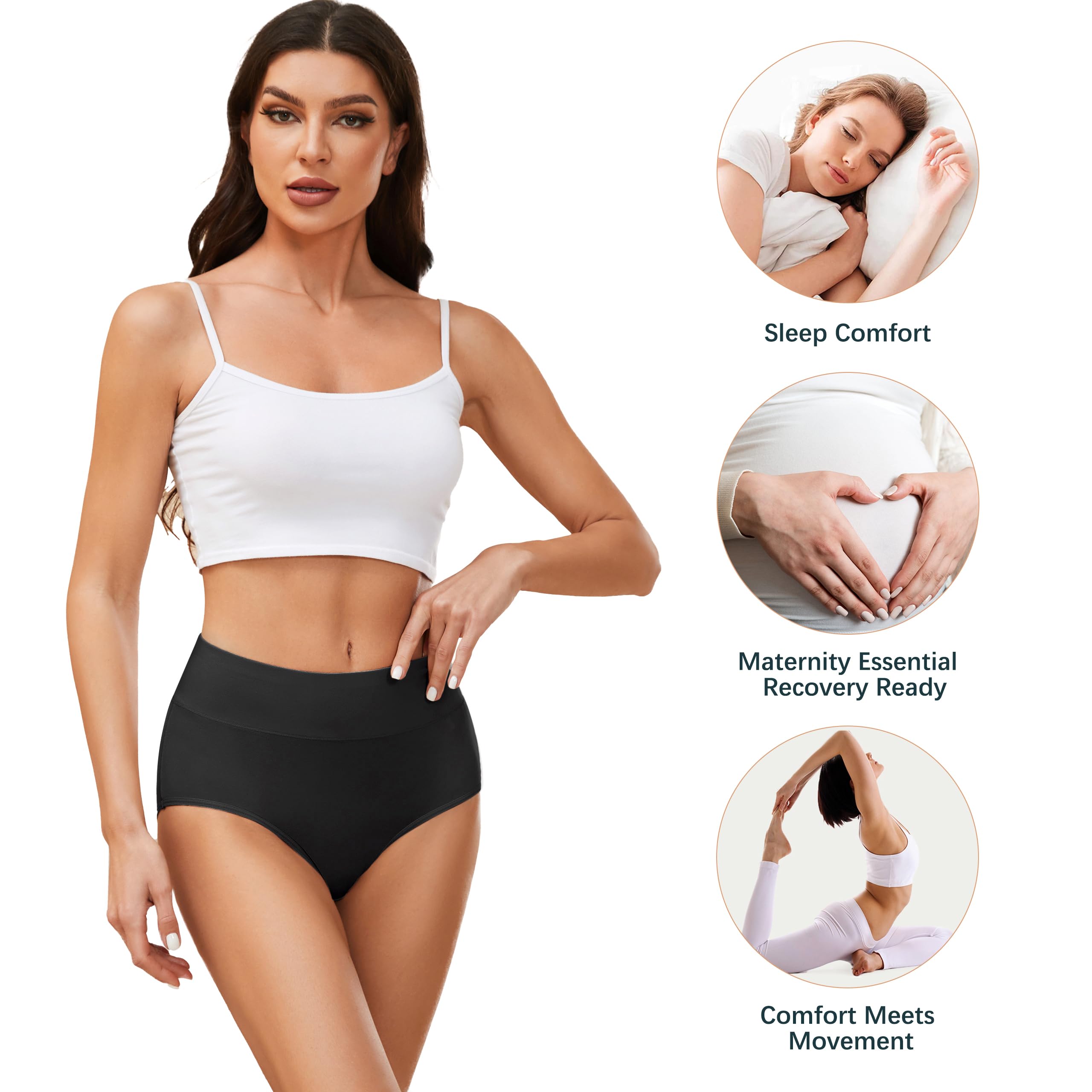 VOENXE Slip Donna Cotone Vita Alta,Mutande Culotte Comode Elastiche,Intimo Mutandine Post Parto,Donna Mutanda Controllo della Pancia,Traspirante Biancheria Women Underwear Pantaloncini,Pacco da 4