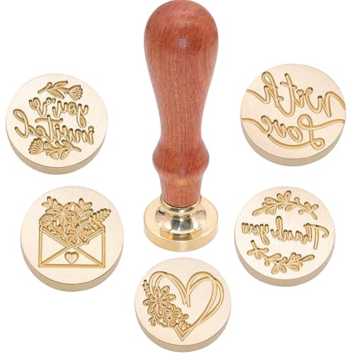 Miniatura 6 de SWANGSA Blessing - Juego de caja de regalo de sellos de cera vintage, 6 cabezales de sello + 1 empuñadura de madera, kit de sellos de cera para