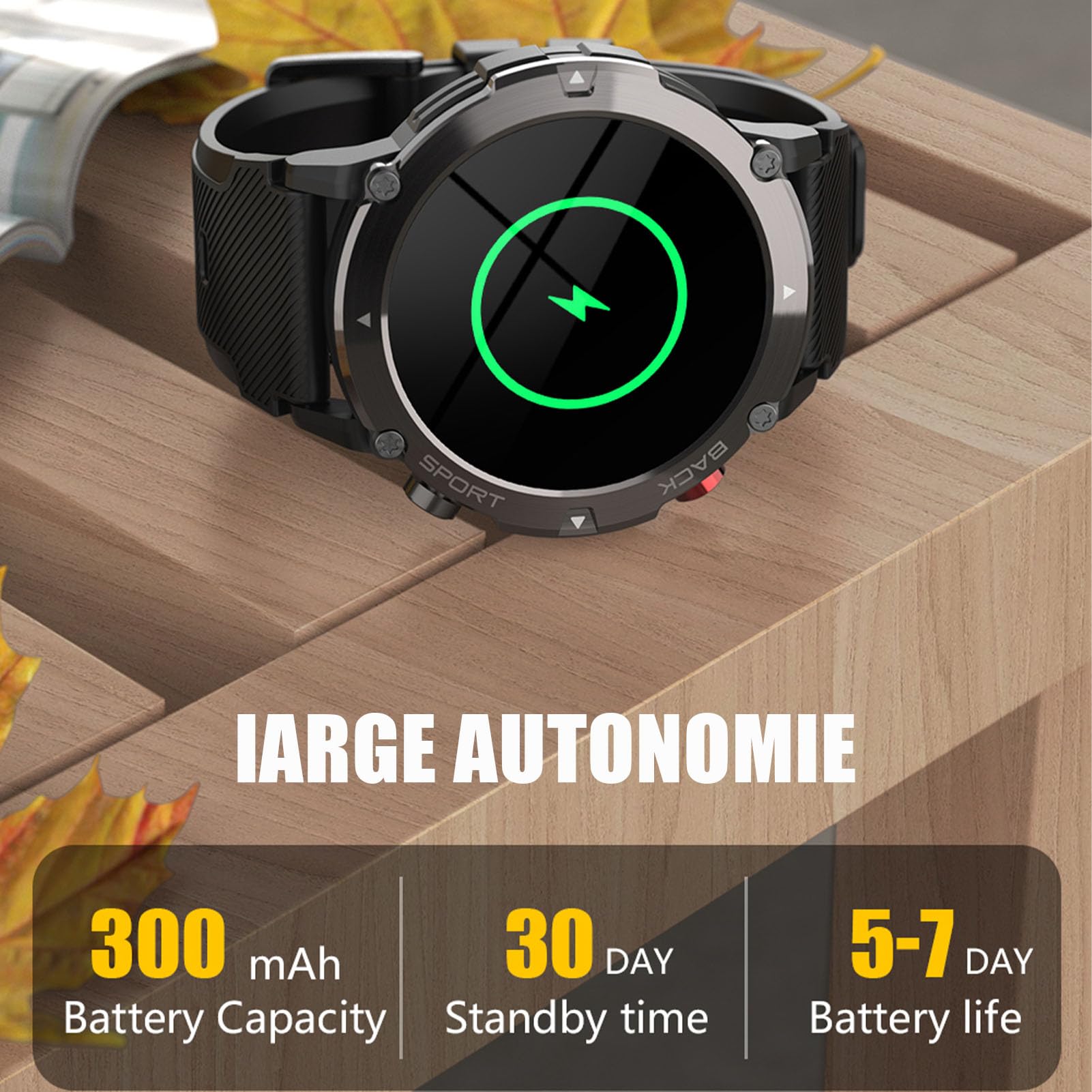Findtime - Reloj inteligente para hombre, mujer, 1,32 pulgadas, smartwatch deportivo, monitor de sueño, reloj inteligente, podómetro, calorías, impermeable IP68, cronómetro GPS compartido, 20 modos