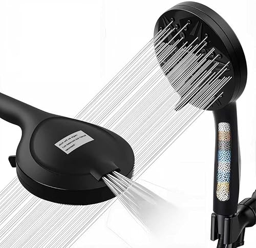 Cabezal de ducha de mano filtrado negro mate - 10 modos de pulverización con lluvia y masaje, filtro integrado, boquillas antiobstrucciones,