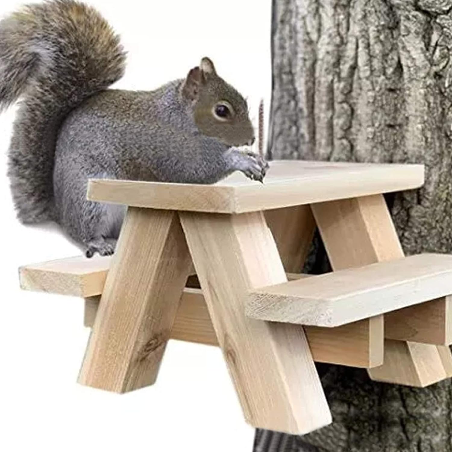 Iceyyyy Squirrel Picnic Table Feeder for Outside, Hanging Mini Picnic Table for Squirrels, Natural Wood Finish Squirrel Corn Cob Holder with Screws for Tree Mount（Assembly Required） : Patio, Lawn & Garden