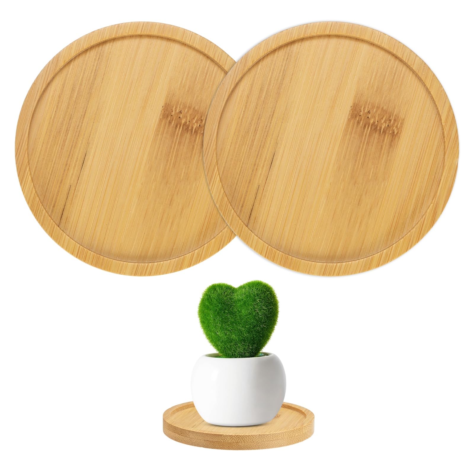 M METERXITY 2-Pack Bamboo Plant Saucer, 3.54 Inch / 9cm ID Round Flower Pot Plant Saucers for Indoor/Outdoor/Succulent, Wood Drip Tray [3.94 Inch/10cm OD]