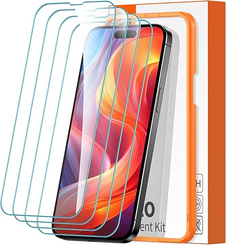 DIMONCOAT Paquete de 4 protectores de pantalla para iPhone 14 Pro protección militar 10X marco de fácil instalación compatible con iPhone 14 Pro de