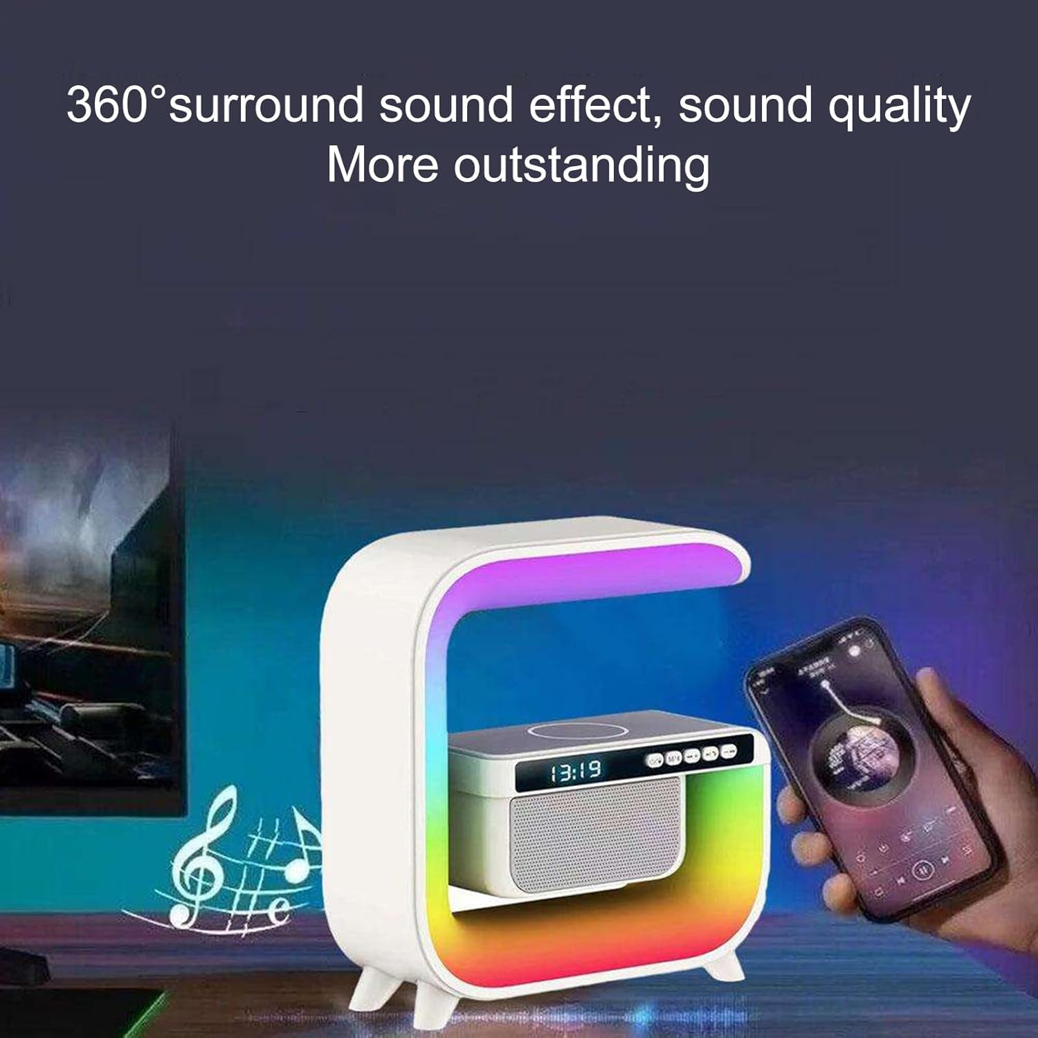 Genérico XM-G3 LED Table Lamp with a smartphone connected via Bluetooth