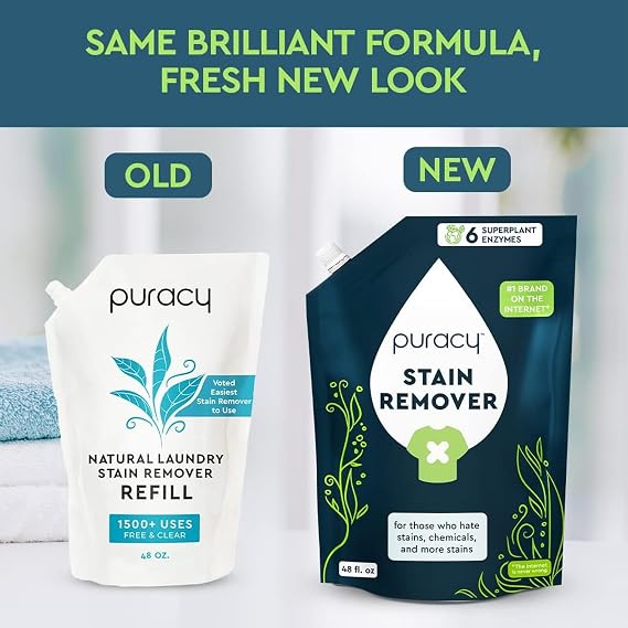 Puracy Stain Remover - Cleaning Spray for Clothes, Laundry Spray for Clothes, Travel Stain Remover - Natural Spot Cleaner, 12oz & 48oz Bundle