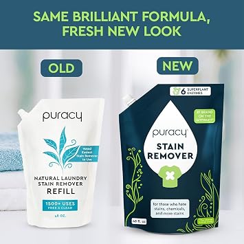 Puracy Stain Remover - Cleaning Spray for Clothes, Laundry Spray for Clothes, Travel Stain Remover - Natural Spot Cleaner, 12oz & 48oz Bundle