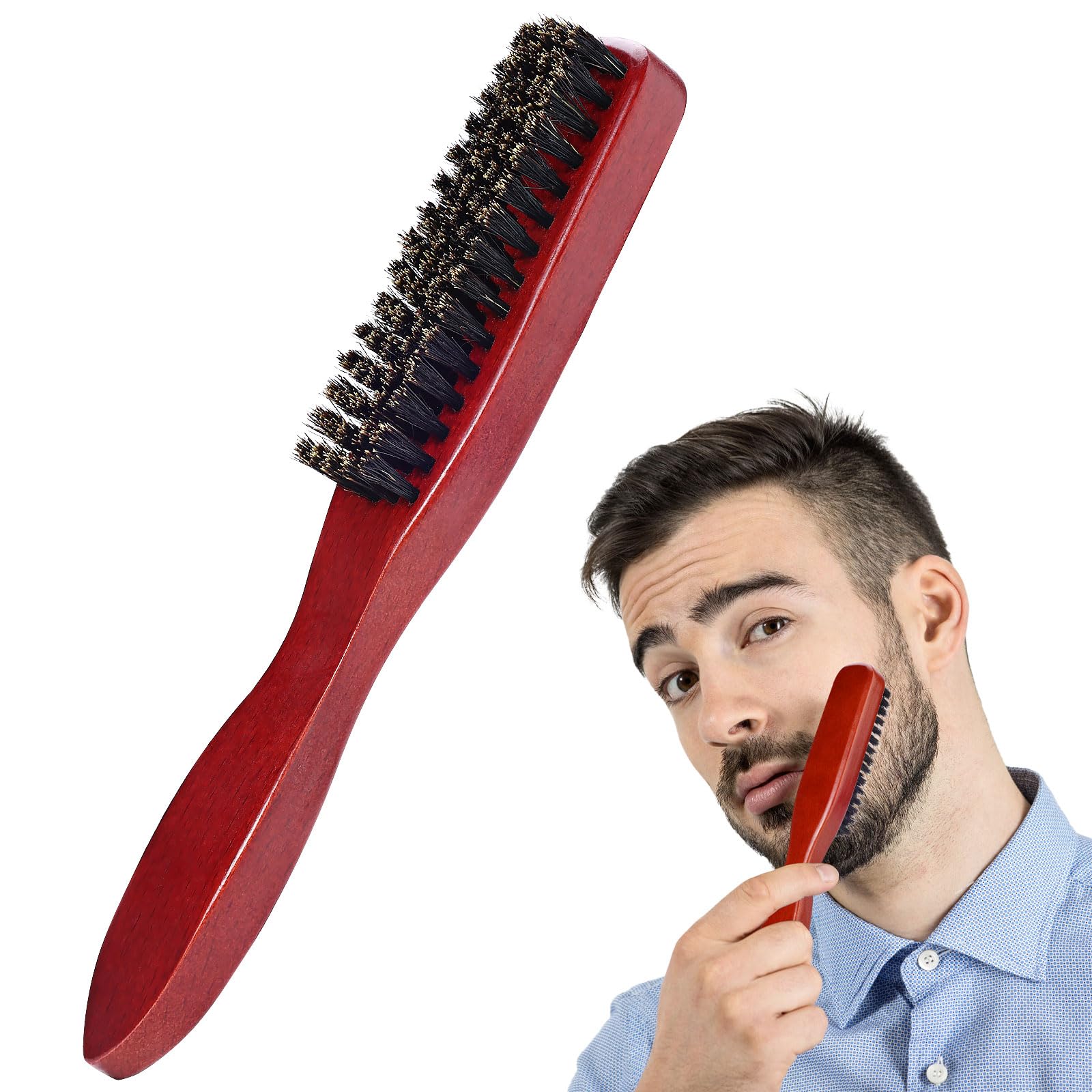 Cepillo de Cerdas de Jabalí, AISEELY Cepillo de Barba para Hombres de Madera Bigote Peine, Masculino Cepillo de Afeitar Multifuncional Cepillo de Pelo para la Cara Peinado Cabello y Barba