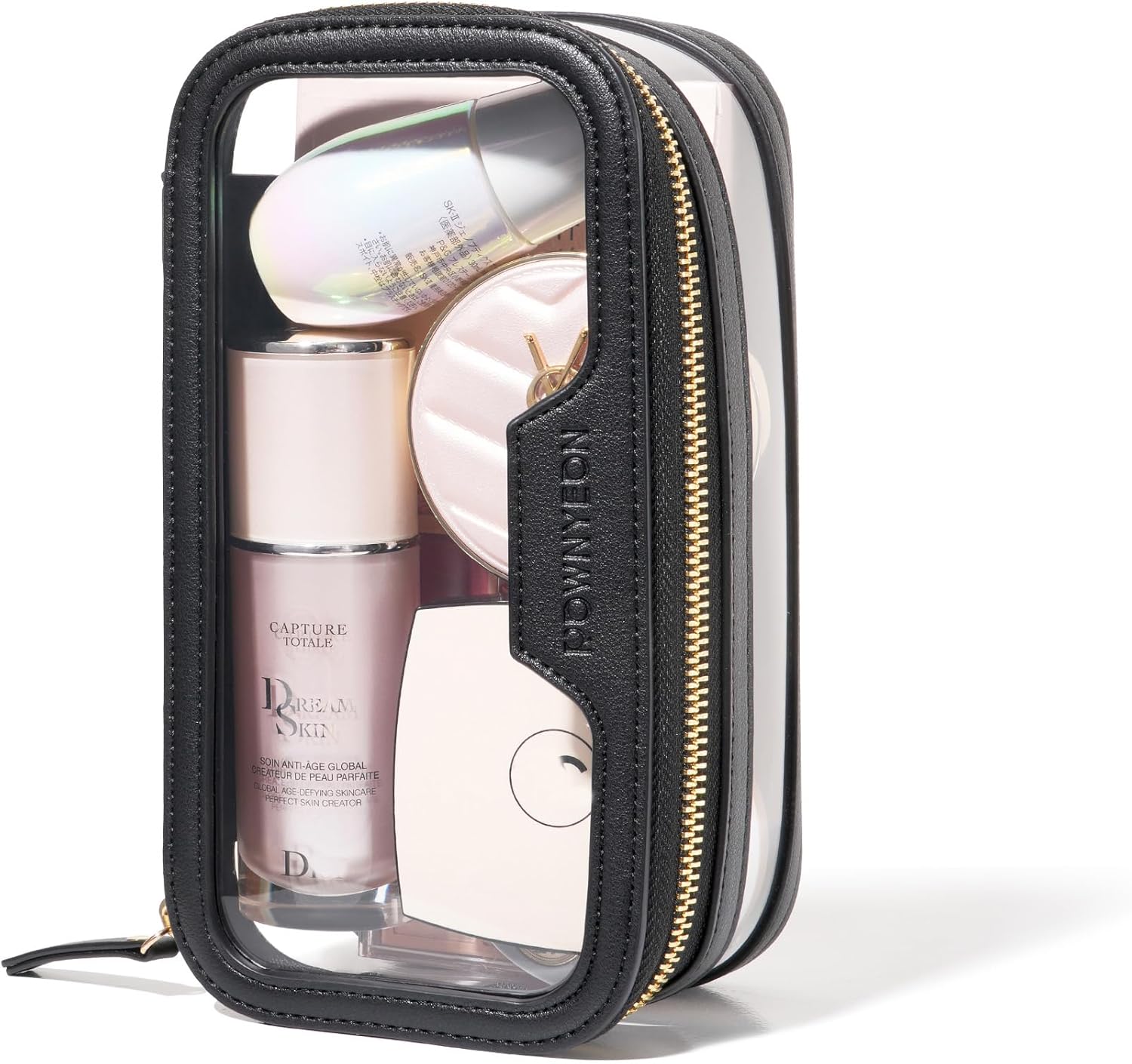 ROWNYEON Waterproof Toiletry Organizer Train Case, CLear Travel Makeup Bag for Women,Transparent Cosmetic Bag,Portable Makeup Case Organizer (black)