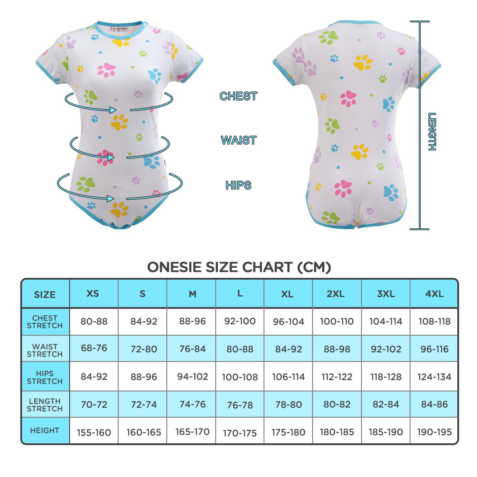 LittleForBig Bebé Adulto Amante del Pañal (ABDL) Mono Botón Entrepierna Onesie-Pata de bebé Onesie