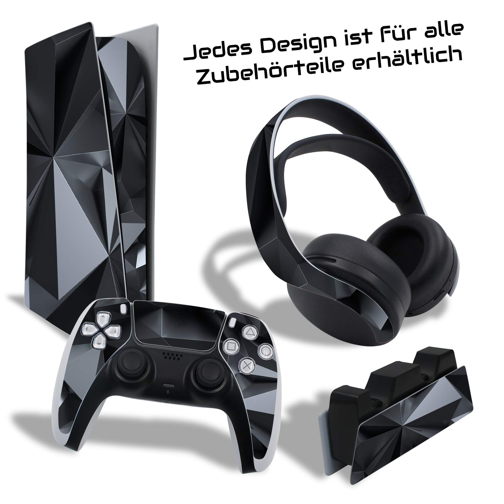 Finest Folia Pellicola protettiva compatibile con PS5 Sticker Custodia per Giochi Console Caso Adesivo Vinile Pellicola Protettiva Anti Graffio Design Cover RX040 (Disc Edition, N. 3 Poligono Nero)
