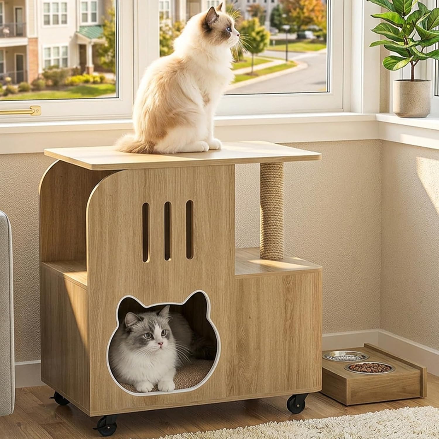 Cat Bed Window Perch with Vertical Scratcher and Mat